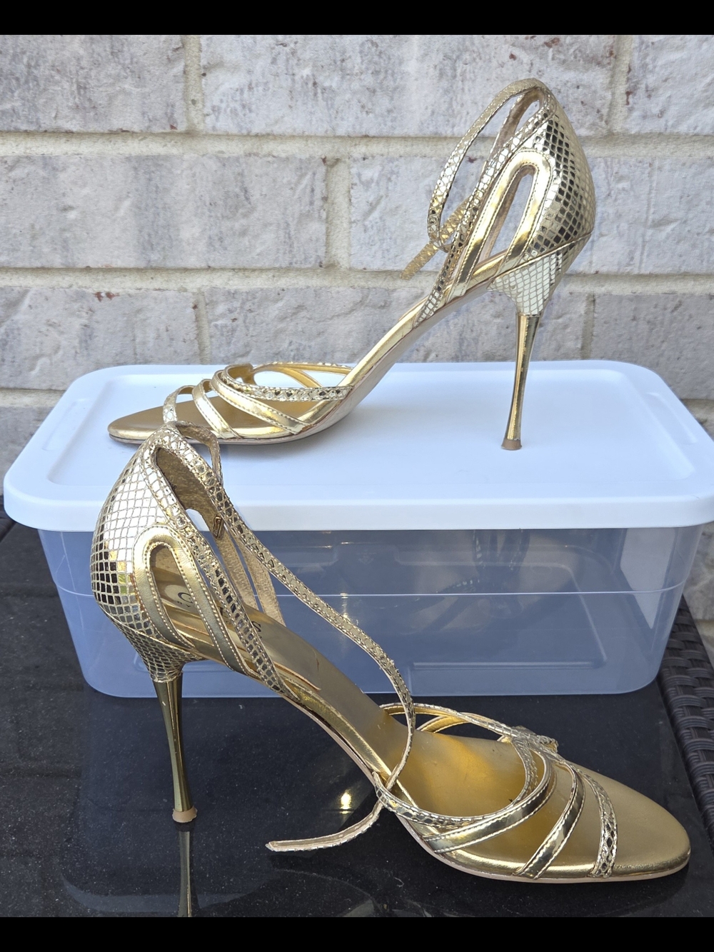 Guess Gold Strappy High Heel Sandals - Women